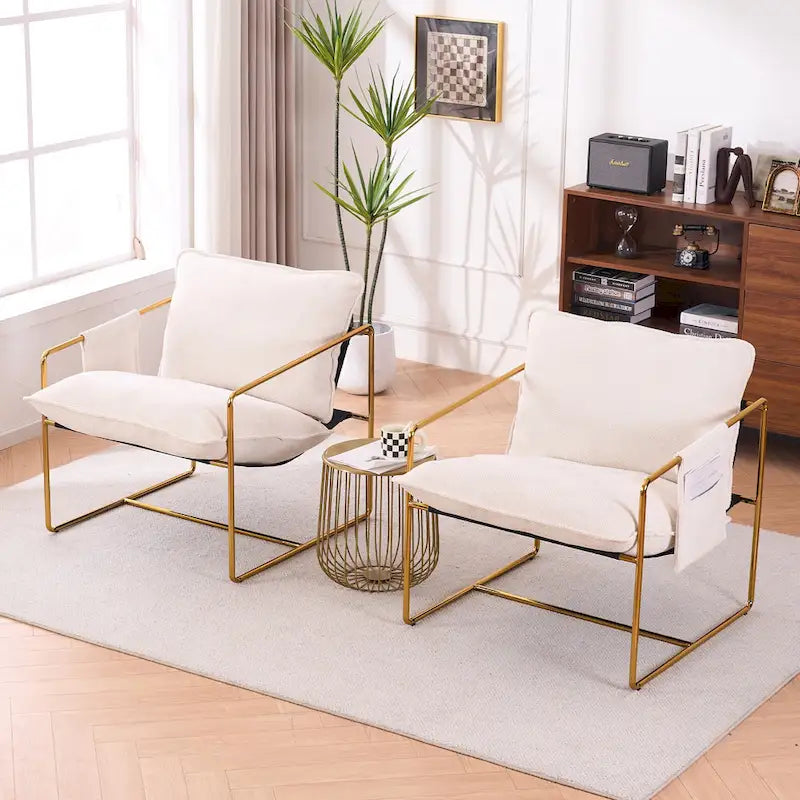 Ouyessir Set of 2 Modern Velvet Accent Chair Linen Sling ArmChair