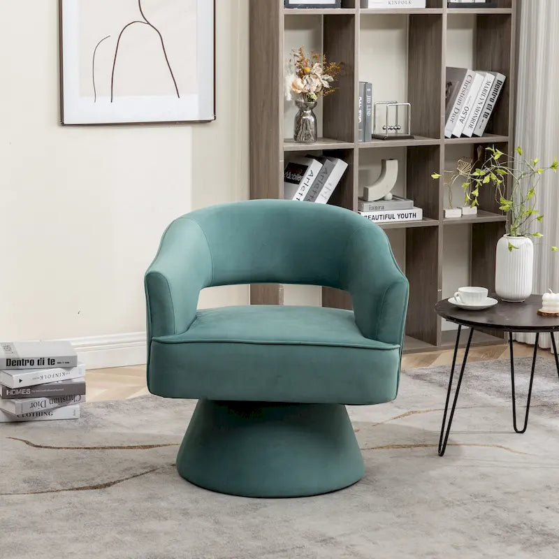 Sillón barril giratorio de terciopelo moderno SEYNAR Modren para la sala de estar, con respaldo capitonado