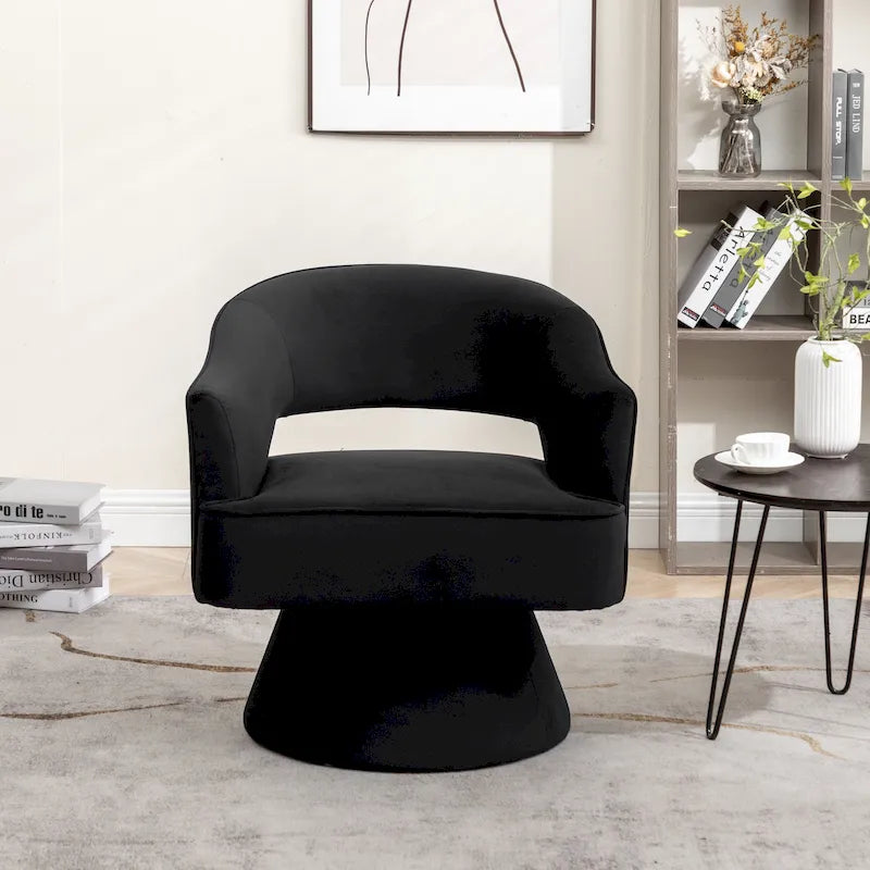 Sillón barril giratorio de terciopelo moderno SEYNAR Modren para la sala de estar, con respaldo capitonado
