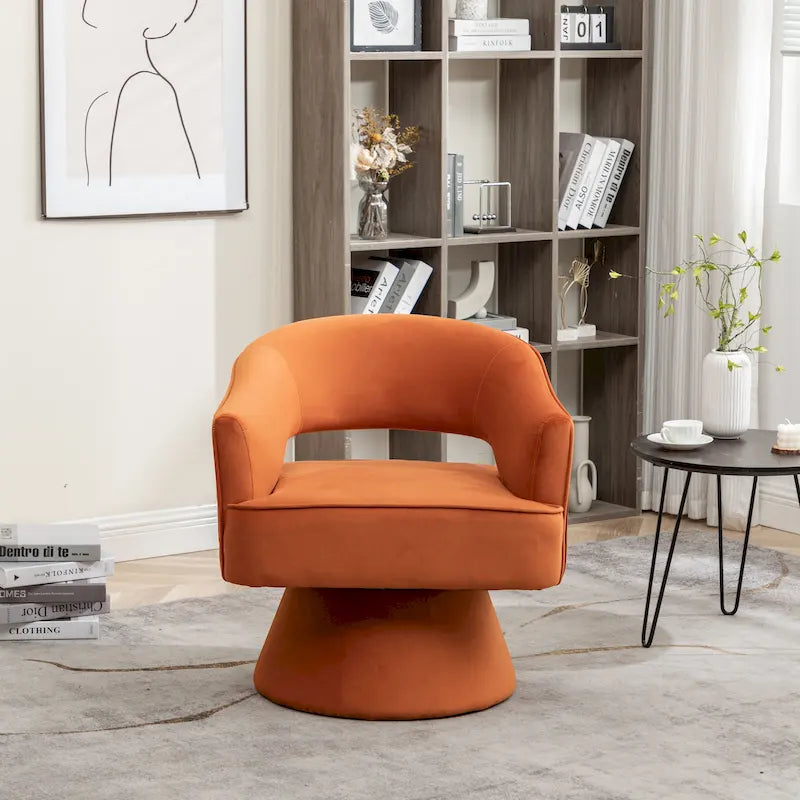 Sillón barril giratorio de terciopelo moderno SEYNAR Modren para la sala de estar, con respaldo capitonado