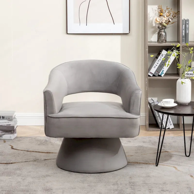 Sillón barril giratorio de terciopelo moderno SEYNAR Modren para la sala de estar, con respaldo capitonado
