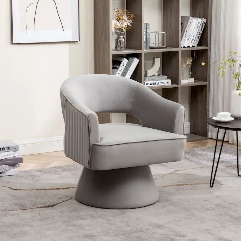 SEYNAR Modren Velvet Living Room Swivel Arm Barrel Chair with Tufted Back