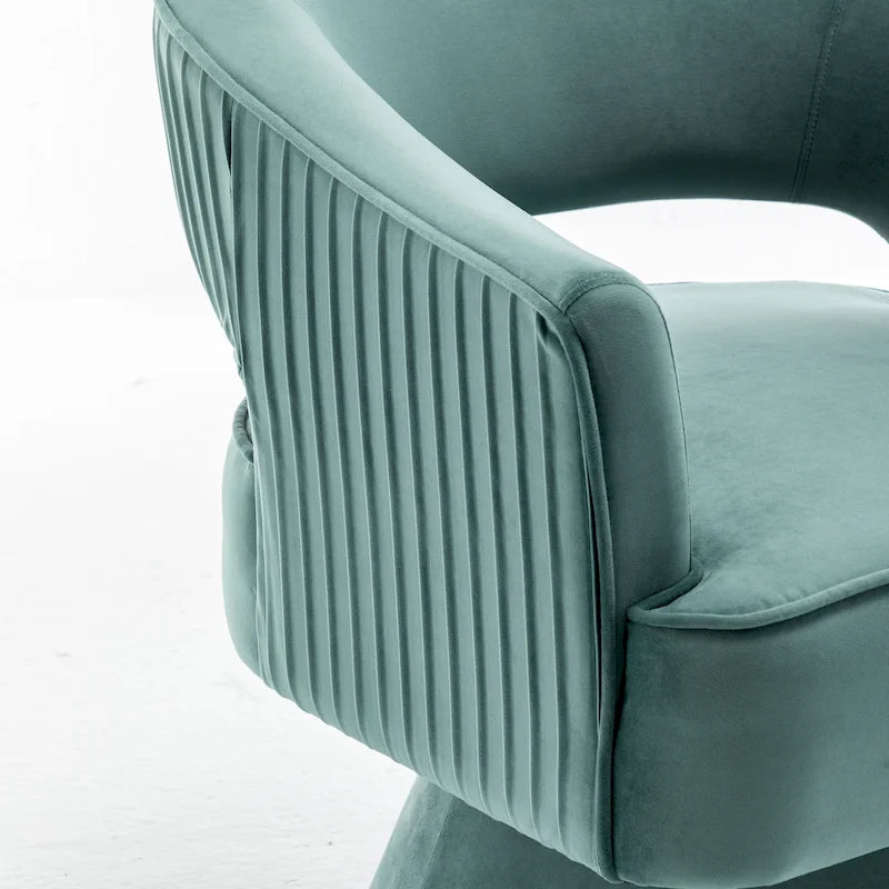 SEYNAR Modren Velvet Living Room Swivel Arm Barrel Chair with Tufted Back