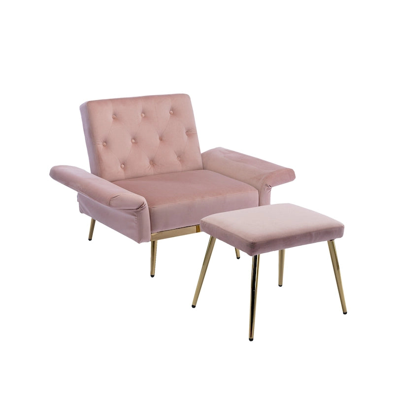Sillón decorativo de terciopelo con reposabrazos y respaldo ajustables, sillón de descanso capitonado con botones, sillón reclinable individual con otomana