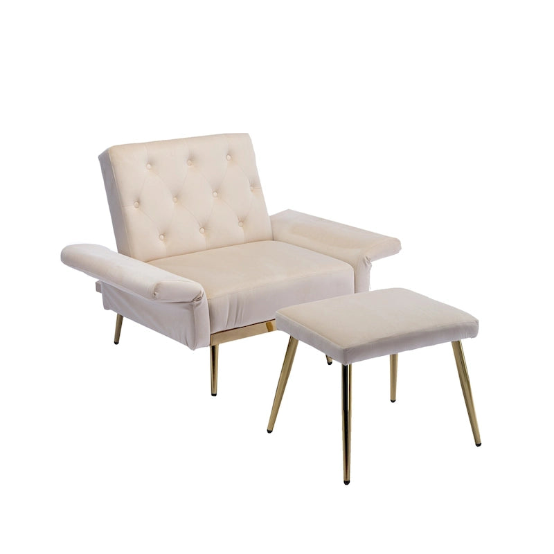 Sillón decorativo de terciopelo con reposabrazos y respaldo ajustables, sillón de descanso capitonado con botones, sillón reclinable individual con otomana