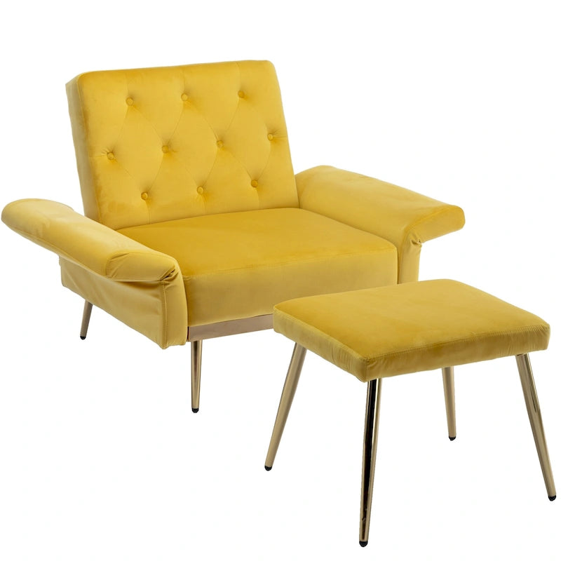 Sillón decorativo de terciopelo con reposabrazos y respaldo ajustables, sillón de descanso capitonado con botones, sillón reclinable individual con otomana