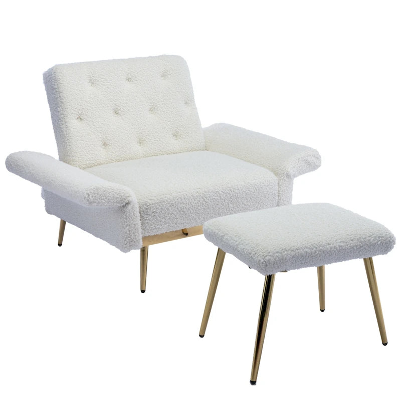 Sillón decorativo de terciopelo con reposabrazos y respaldo ajustables, sillón de descanso capitonado con botones, sillón reclinable individual con otomana