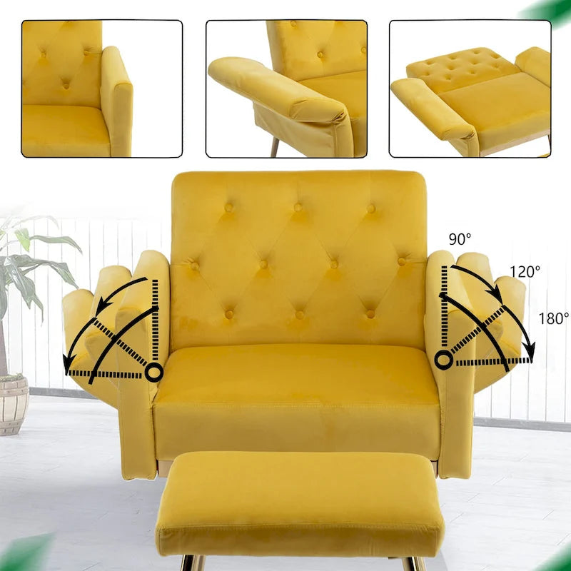 Velvet Accent Chair with Adjustable Armrests and Backrest, Button Tufted Lounge Chair, Single Recliner Armchair with Ottoman