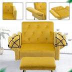 Velvet Accent Chair with Adjustable Armrests and Backrest, Button Tufted Lounge Chair, Single Recliner Armchair with Ottoman