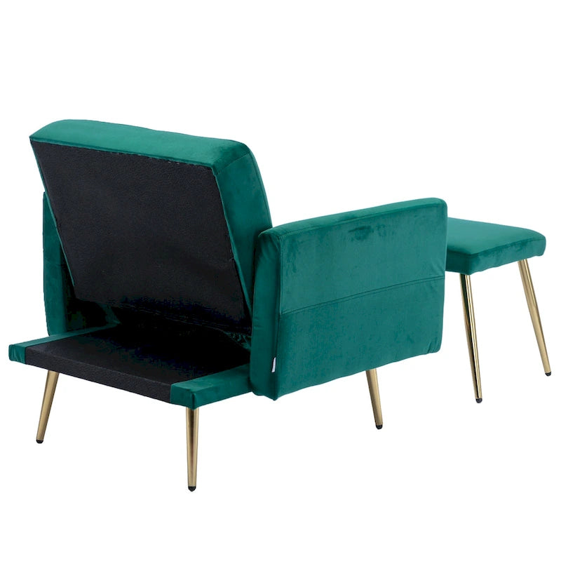 Velvet Accent Chair with Adjustable Armrests and Backrest, Button Tufted Lounge Chair, Single Recliner Armchair with Ottoman