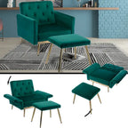 Velvet Accent Chair with Adjustable Armrests and Backrest, Button Tufted Lounge Chair, Single Recliner Armchair with Ottoman