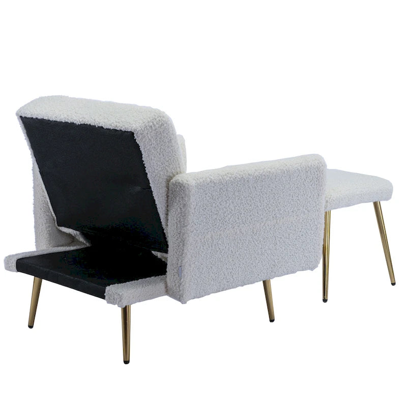 Velvet Accent Chair with Adjustable Armrests and Backrest, Button Tufted Lounge Chair, Single Recliner Armchair with Ottoman