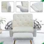 Velvet Accent Chair with Adjustable Armrests and Backrest, Button Tufted Lounge Chair, Single Recliner Armchair with Ottoman