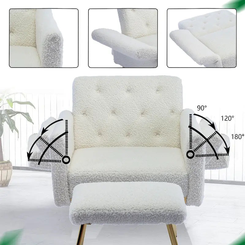 Velvet Accent Chair with Adjustable Armrests and Backrest, Button Tufted Lounge Chair, Single Recliner Armchair with Ottoman