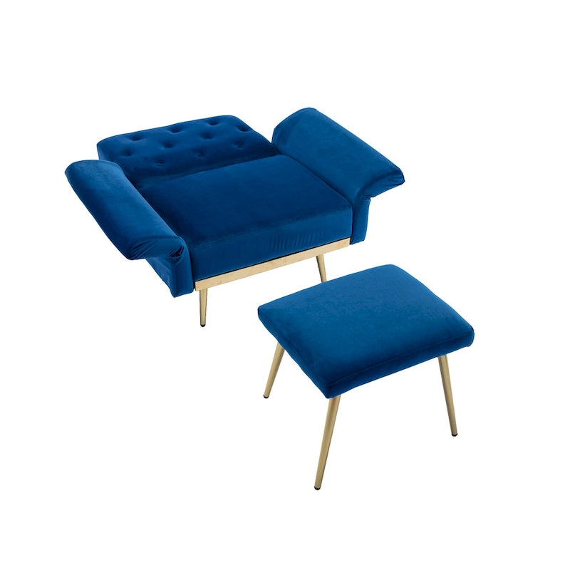 Velvet Accent Chair with Adjustable Armrests and Backrest, Button Tufted Lounge Chair, Single Recliner Armchair with Ottoman