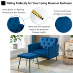 Velvet Accent Chair with Adjustable Armrests and Backrest, Button Tufted Lounge Chair, Single Recliner Armchair with Ottoman