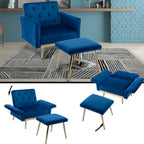 Velvet Accent Chair with Adjustable Armrests and Backrest, Button Tufted Lounge Chair, Single Recliner Armchair with Ottoman