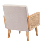 Rattan Armrest Fabric Upholstered Accent Chair