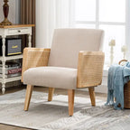 Rattan Armrest Fabric Upholstered Accent Chair