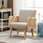 Rattan Armrest Fabric Upholstered Accent Chair