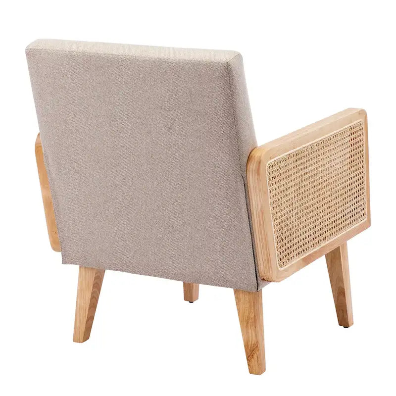 Rattan Armrest Fabric Upholstered Accent Chair