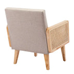 Rattan Armrest Fabric Upholstered Accent Chair