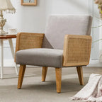Rattan Armrest Fabric Upholstered Accent Chair