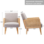Rattan Armrest Fabric Upholstered Accent Chair