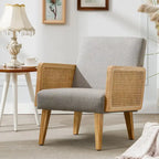 Rattan Armrest Fabric Upholstered Accent Chair