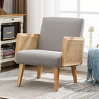 Rattan Armrest Fabric Upholstered Accent Chair