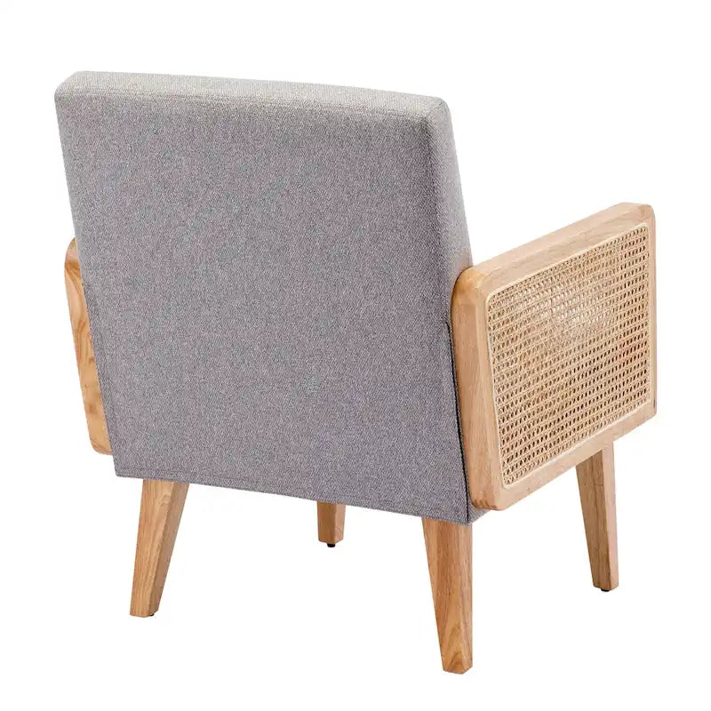 Rattan Armrest Fabric Upholstered Accent Chair