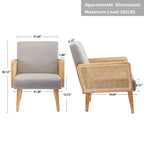 Rattan Armrest Fabric Upholstered Accent Chair