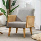 Rattan Armrest Fabric Upholstered Accent Chair
