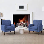 LUE BONA Linen and Walnut Legs Mid Century Modern Button Tufted Accent Chair (Set of 2) - 33.86 H X 27.95 W X 29.53 D
