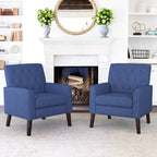 LUE BONA Leinenstuhl mit Walnussbeinen im modernen Mid-Century-Stil, mit Knopfheftung (2er-Set) – 33.86 H X 27.95 W X 29.53 D