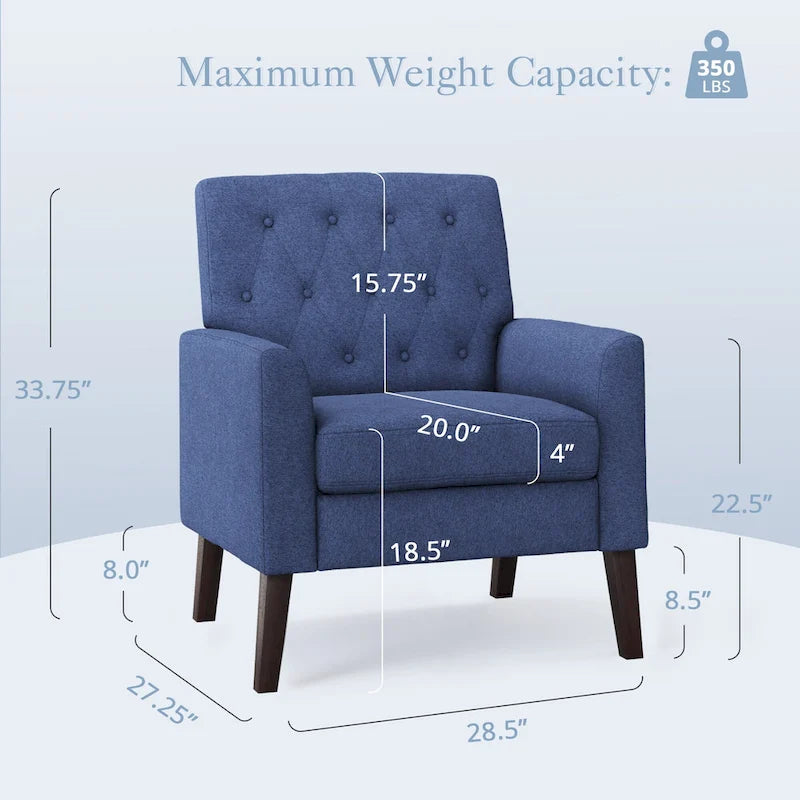 LUE BONA Leinenstuhl mit Walnussbeinen im modernen Mid-Century-Stil, mit Knopfheftung (2er-Set) – 33.86 H X 27.95 W X 29.53 D