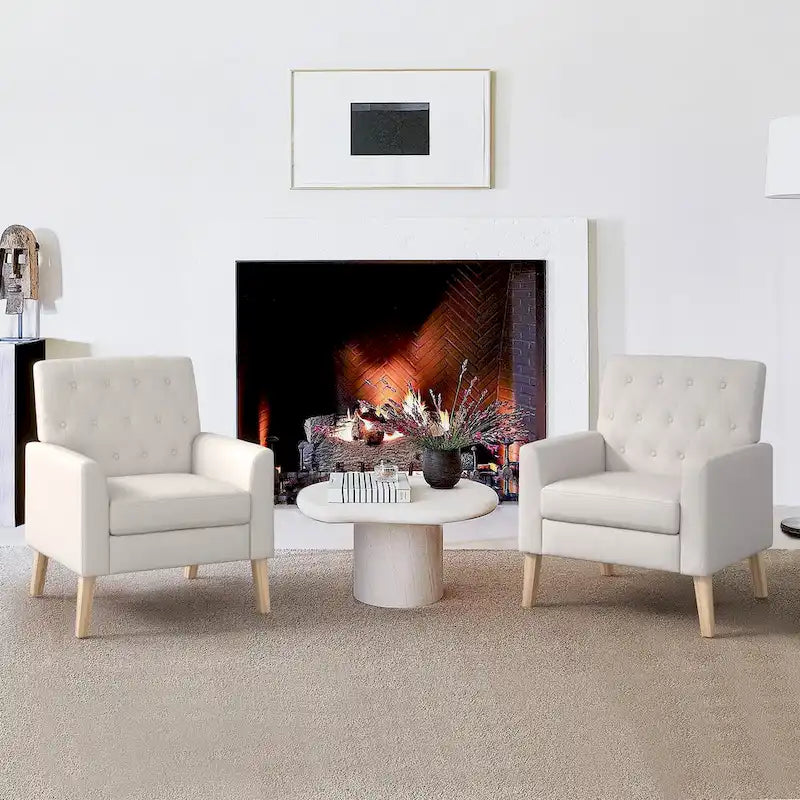 LUE BONA Leinenstuhl mit Walnussbeinen im modernen Mid-Century-Stil, mit Knopfheftung (2er-Set) – 33.86 H X 27.95 W X 29.53 D