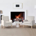 LUE BONA Leinenstuhl mit Walnussbeinen im modernen Mid-Century-Stil, mit Knopfheftung (2er-Set) – 33.86 H X 27.95 W X 29.53 D