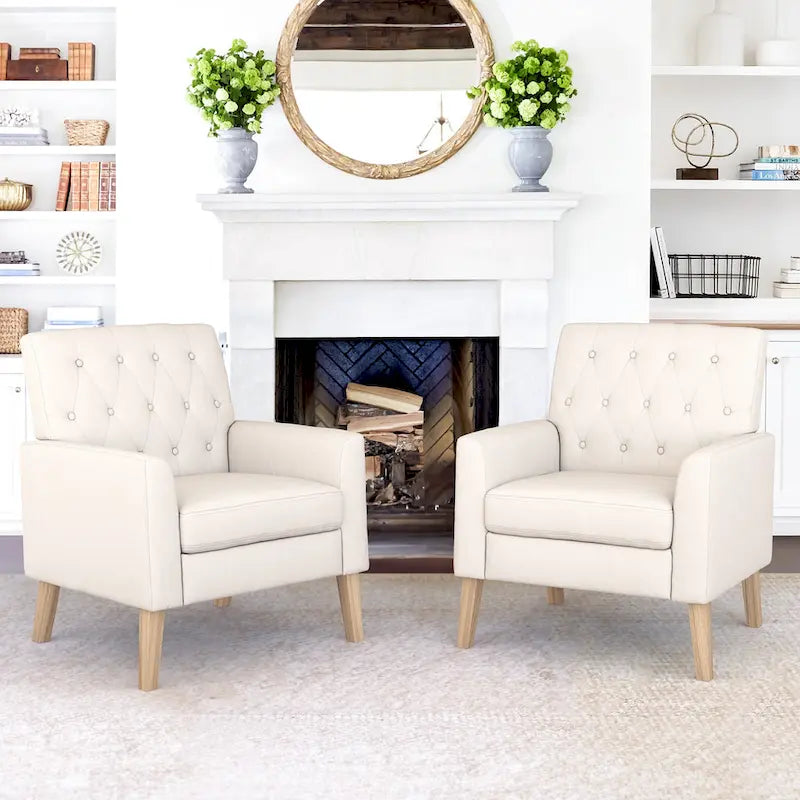 LUE BONA Leinenstuhl mit Walnussbeinen im modernen Mid-Century-Stil, mit Knopfheftung (2er-Set) – 33.86 H X 27.95 W X 29.53 D