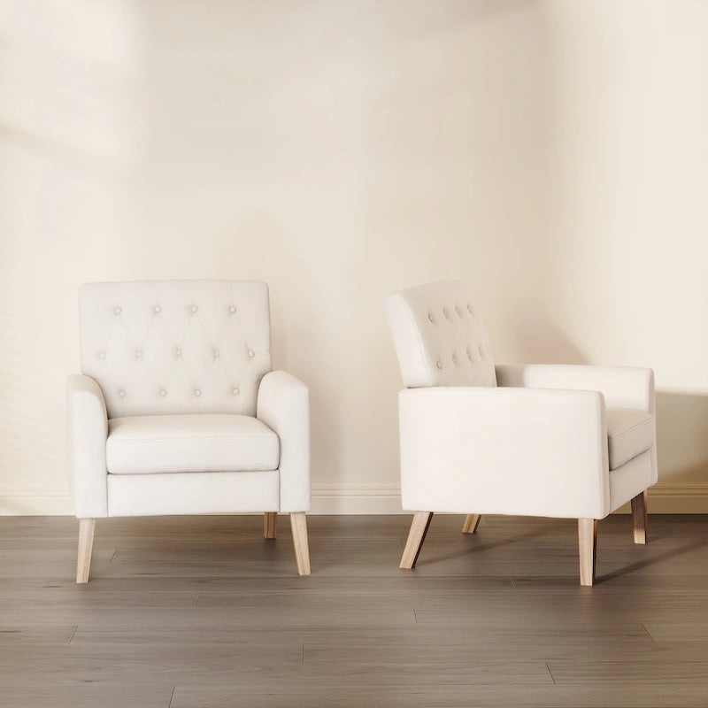 LUE BONA Leinenstuhl mit Walnussbeinen im modernen Mid-Century-Stil, mit Knopfheftung (2er-Set) – 33.86 H X 27.95 W X 29.53 D