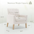 LUE BONA Leinenstuhl mit Walnussbeinen im modernen Mid-Century-Stil, mit Knopfheftung (2er-Set) – 33.86 H X 27.95 W X 29.53 D