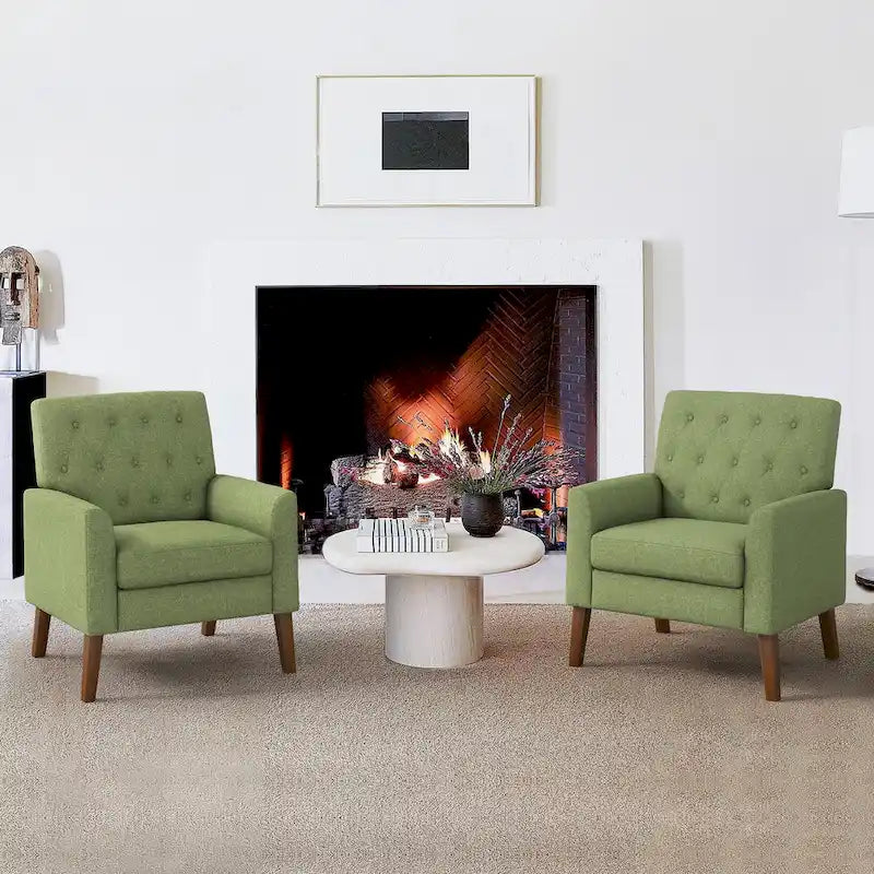 LUE BONA Leinenstuhl mit Walnussbeinen im modernen Mid-Century-Stil, mit Knopfheftung (2er-Set) – 33.86 H X 27.95 W X 29.53 D