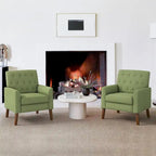 LUE BONA Leinenstuhl mit Walnussbeinen im modernen Mid-Century-Stil, mit Knopfheftung (2er-Set) – 33.86 H X 27.95 W X 29.53 D