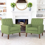 LUE BONA Leinenstuhl mit Walnussbeinen im modernen Mid-Century-Stil, mit Knopfheftung (2er-Set) – 33.86 H X 27.95 W X 29.53 D