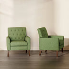 LUE BONA Leinenstuhl mit Walnussbeinen im modernen Mid-Century-Stil, mit Knopfheftung (2er-Set) – 33.86 H X 27.95 W X 29.53 D