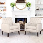 LUE BONA Leinenstuhl mit Walnussbeinen im modernen Mid-Century-Stil, mit Knopfheftung (2er-Set) – 33.86 H X 27.95 W X 29.53 D