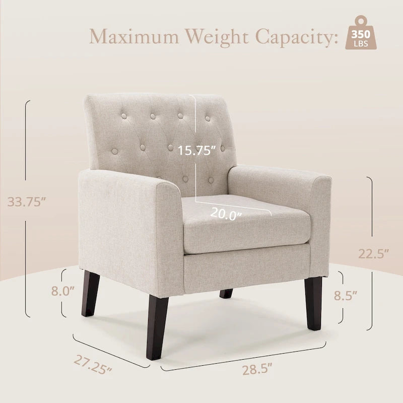 LUE BONA Leinenstuhl mit Walnussbeinen im modernen Mid-Century-Stil, mit Knopfheftung (2er-Set) – 33.86 H X 27.95 W X 29.53 D