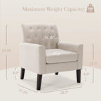 LUE BONA Leinenstuhl mit Walnussbeinen im modernen Mid-Century-Stil, mit Knopfheftung (2er-Set) – 33.86 H X 27.95 W X 29.53 D