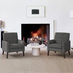 LUE BONA Leinenstuhl mit Walnussbeinen im modernen Mid-Century-Stil, mit Knopfheftung (2er-Set) – 33.86 H X 27.95 W X 29.53 D