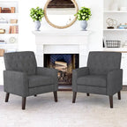 LUE BONA Leinenstuhl mit Walnussbeinen im modernen Mid-Century-Stil, mit Knopfheftung (2er-Set) – 33.86 H X 27.95 W X 29.53 D